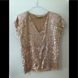 Vintage Blush Pink Sequined Silk Shell Top